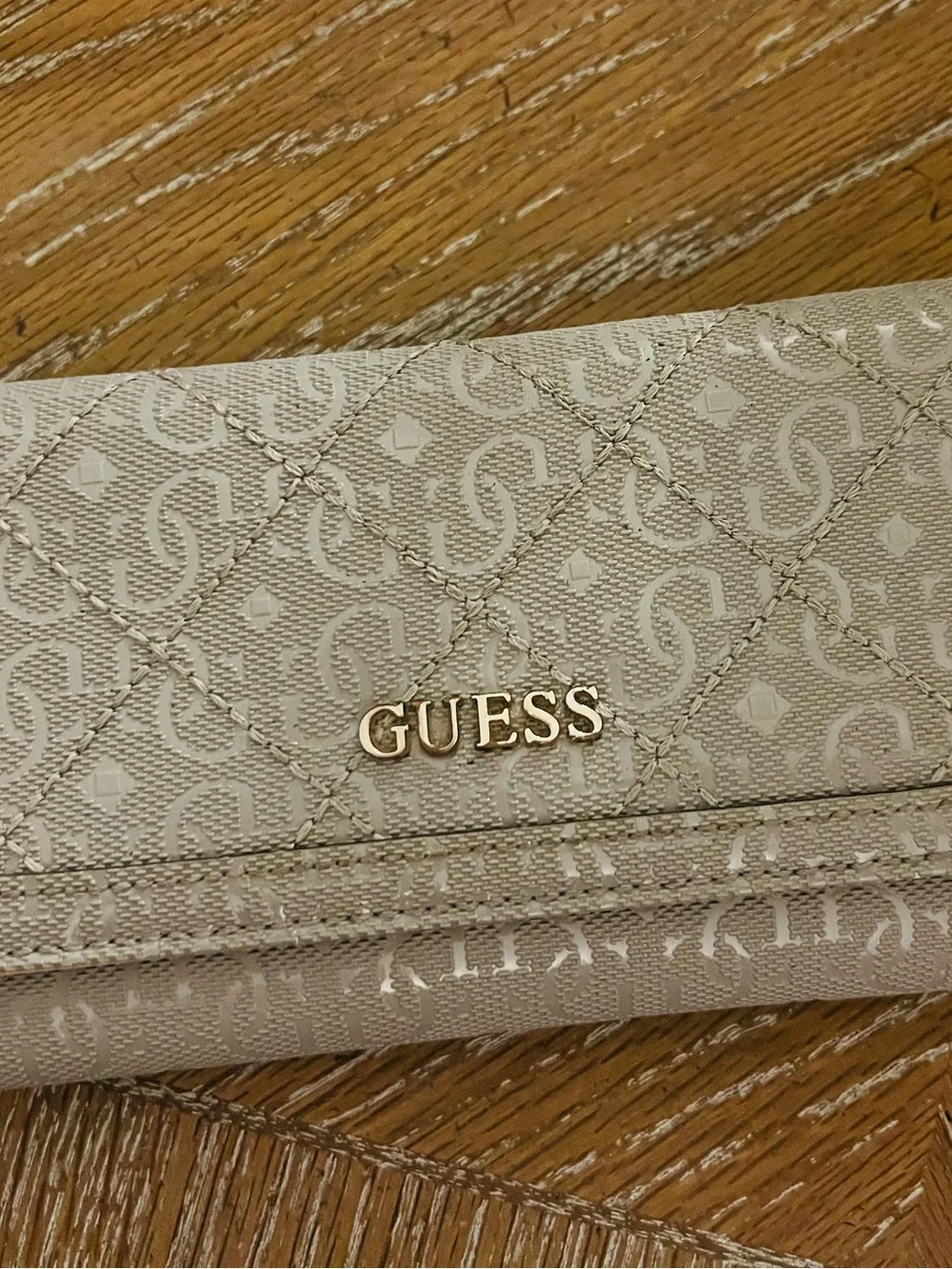 GUESS Quilted Signature Wallet in Beige with Gold Logo